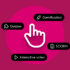 An image with a dark pink background showing a circle and a hand in the middle, and 4 different options when it comes to making learning more interactive.