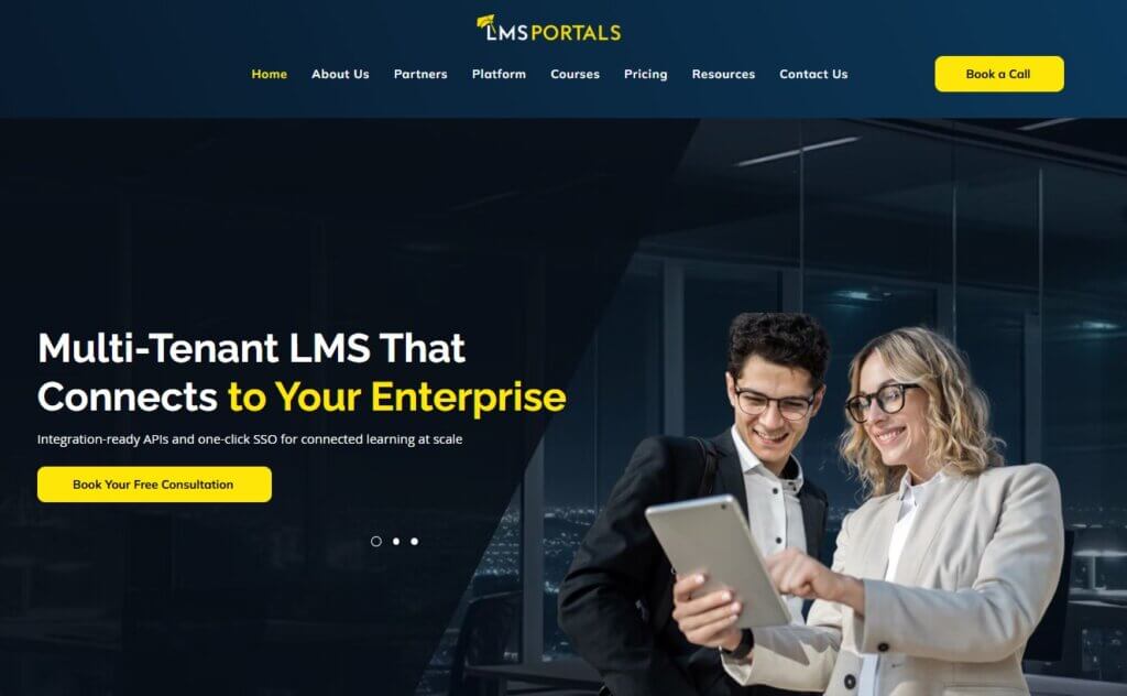 A screenshot showing part of LMSPortals' website.