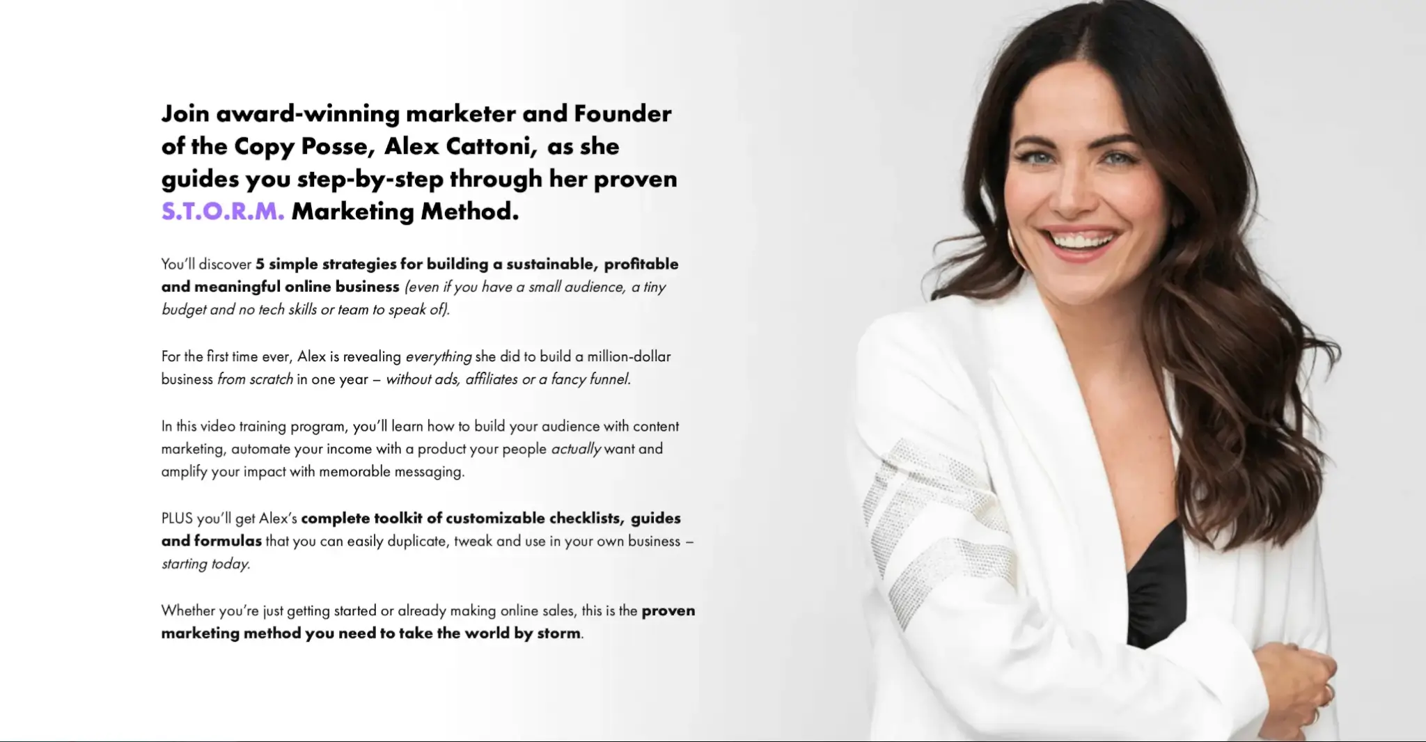 Landing page for Alex Cattoni’s STORM program