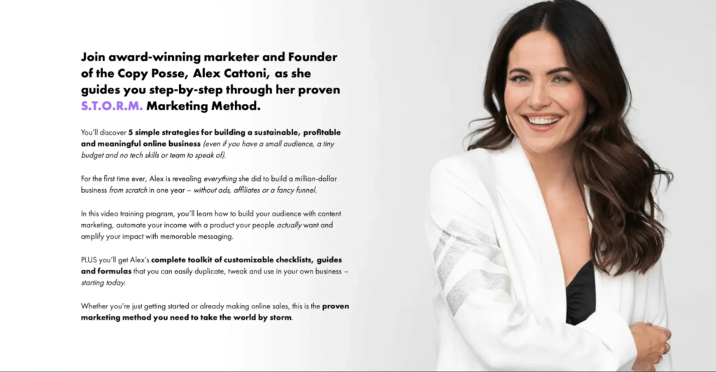 A screenshot from the course page STORM marketing method.