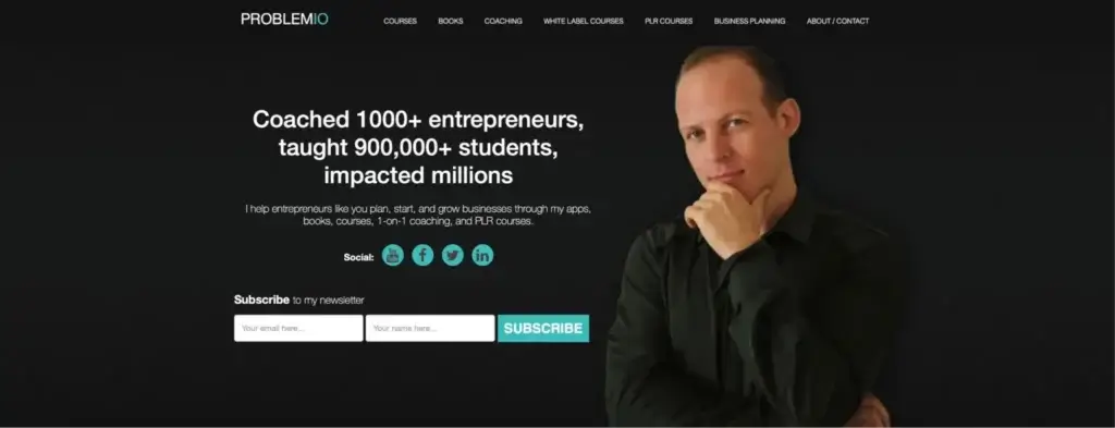 A screenshot showing part of Problemio's website.