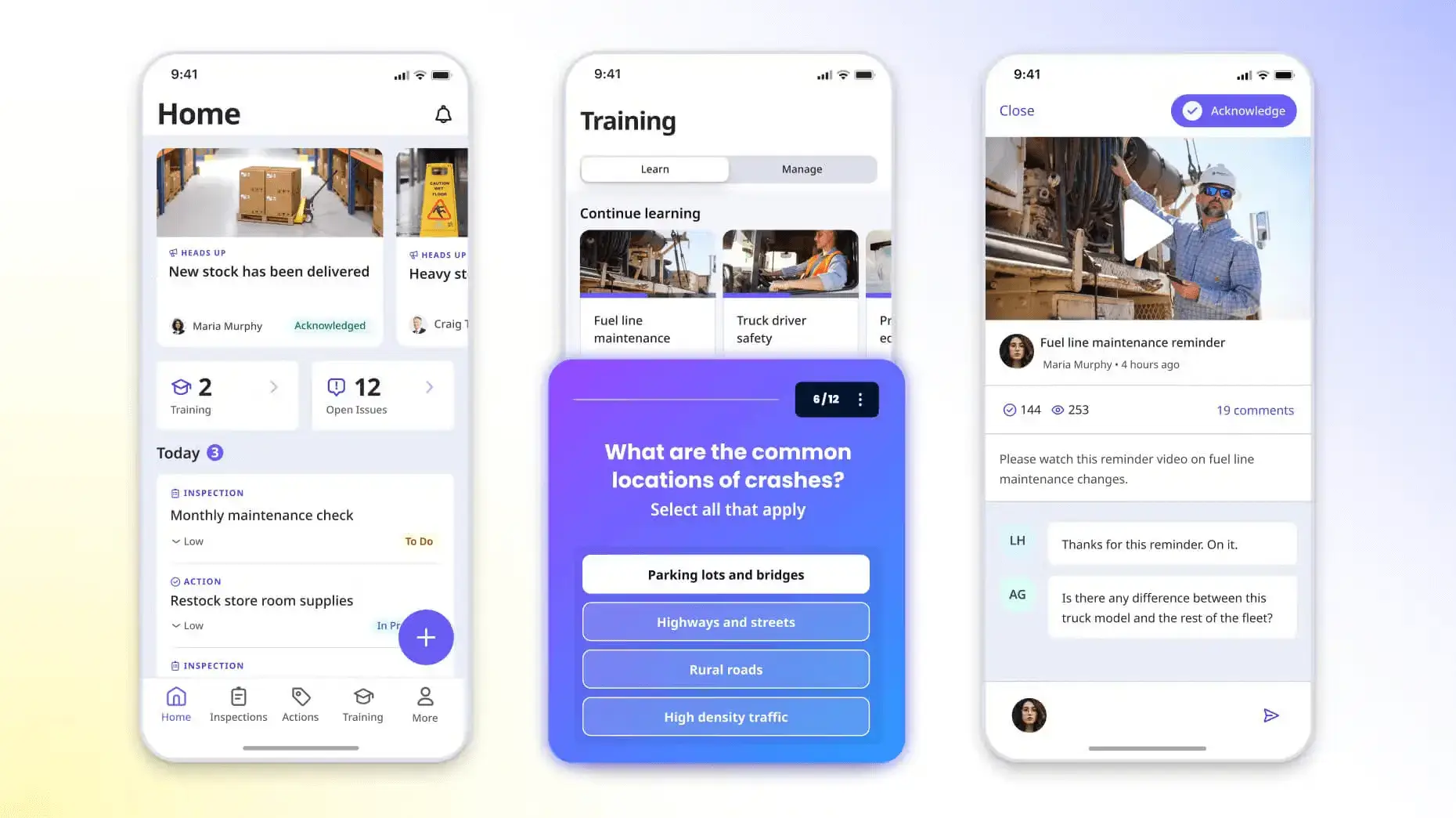 SC Training interface across multiple screens on mobile