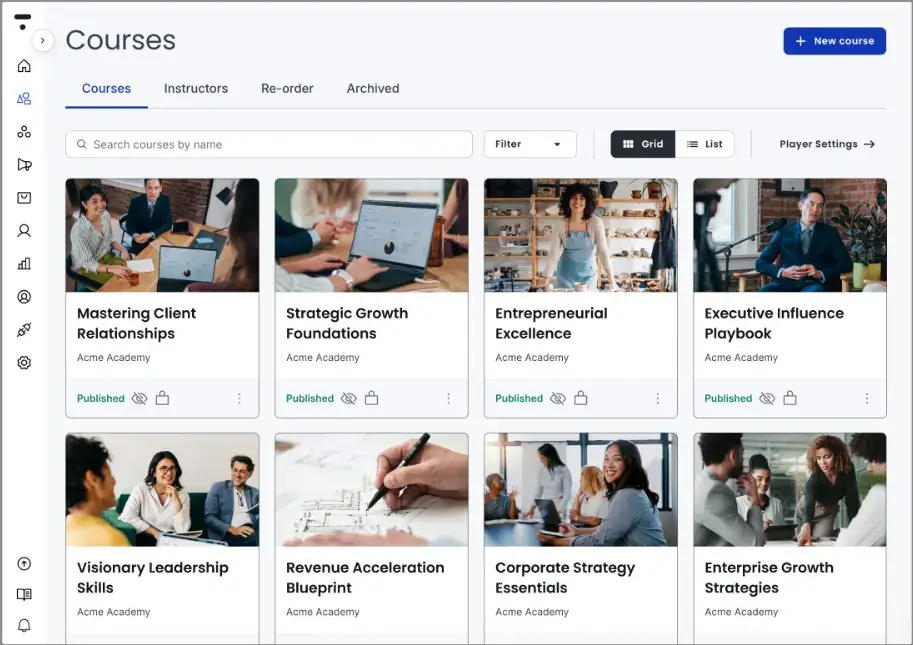A screenshot of Thinkific's dashboard.