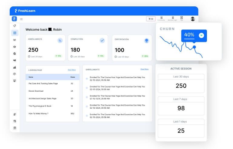 A screenshot showing FreshLearn's dashboard.
