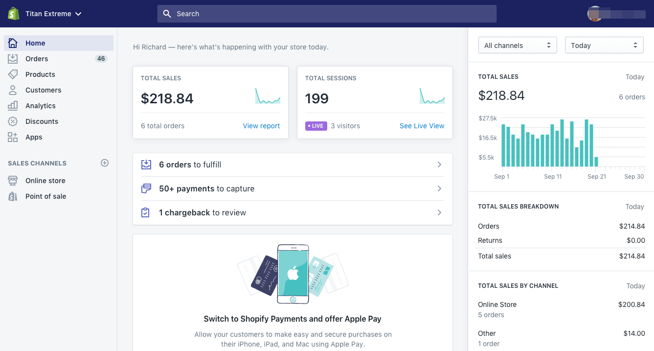 A screenshot showing Shopify's dashboard.