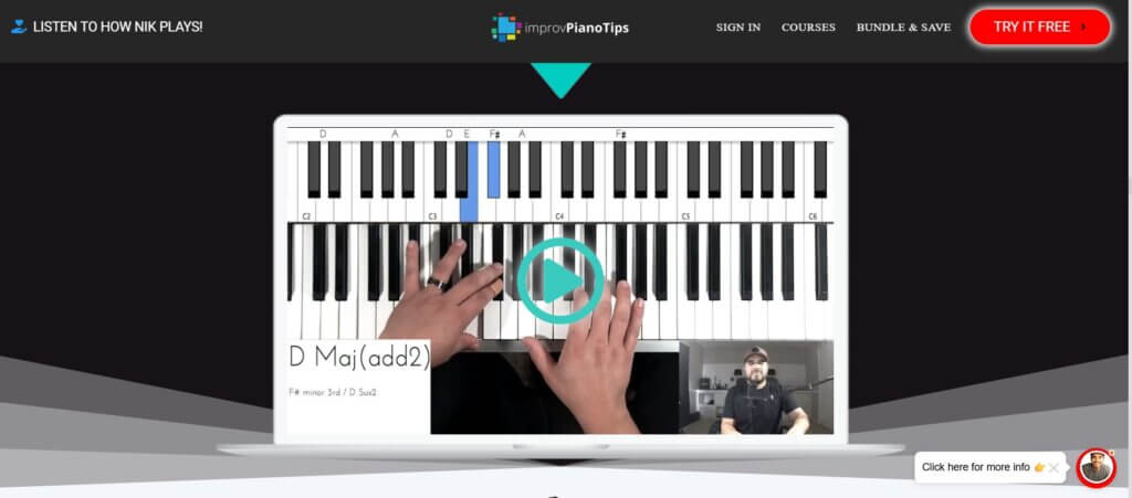A screenshot of ImprovPianoTips academy.
