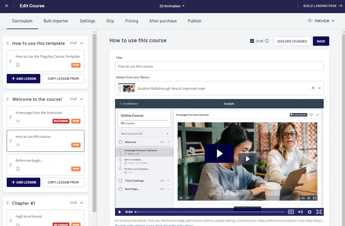 Thinkific course editing options