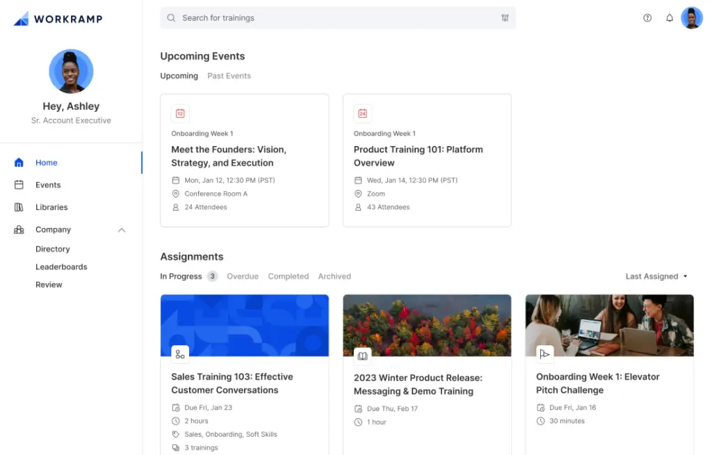 An image showing WorkRamp's dashboard.