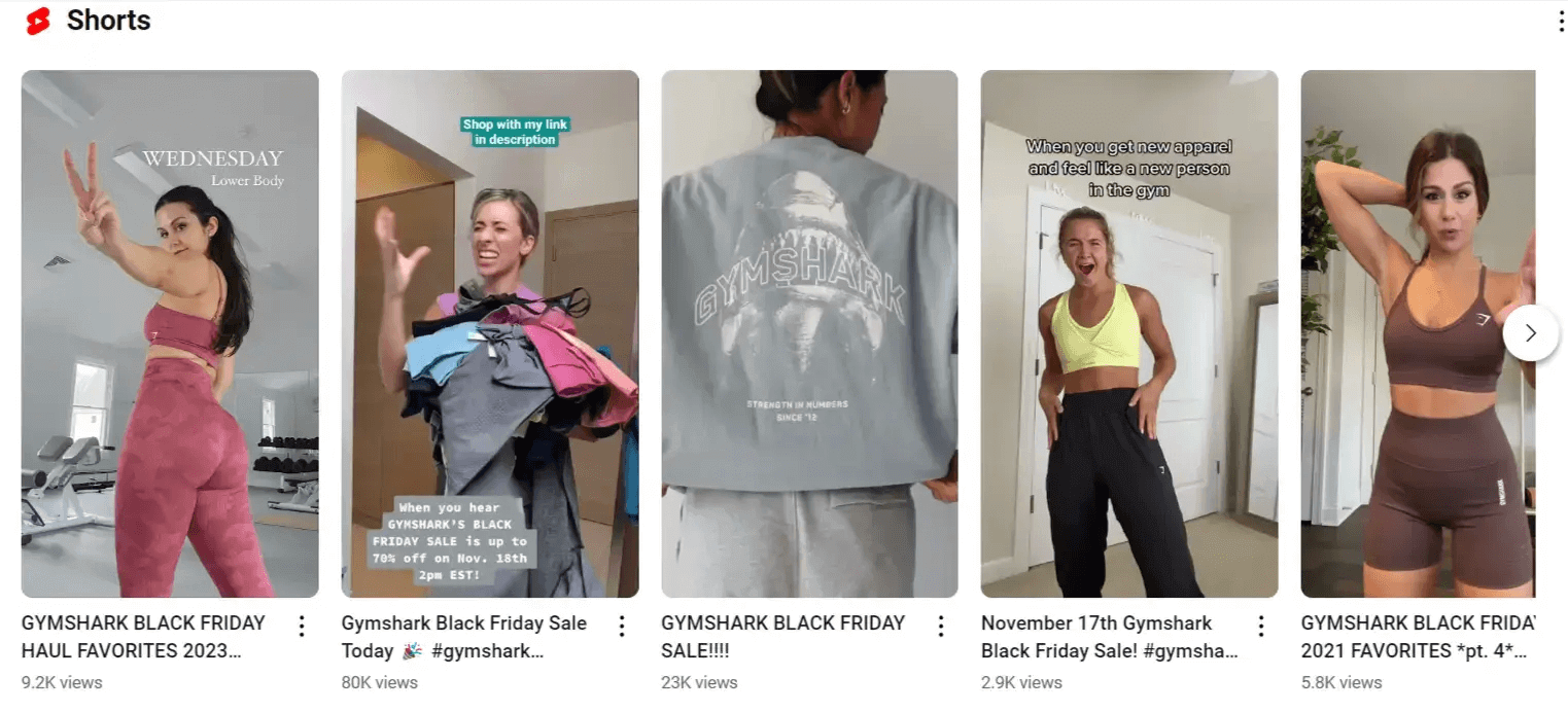 Samples of YouTube Shorts created in partnership with fitness influencers