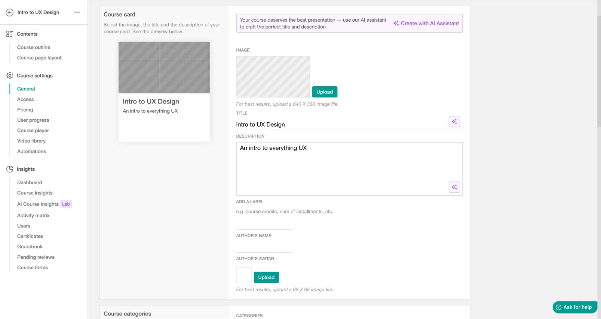  Course card options in LearnWorlds