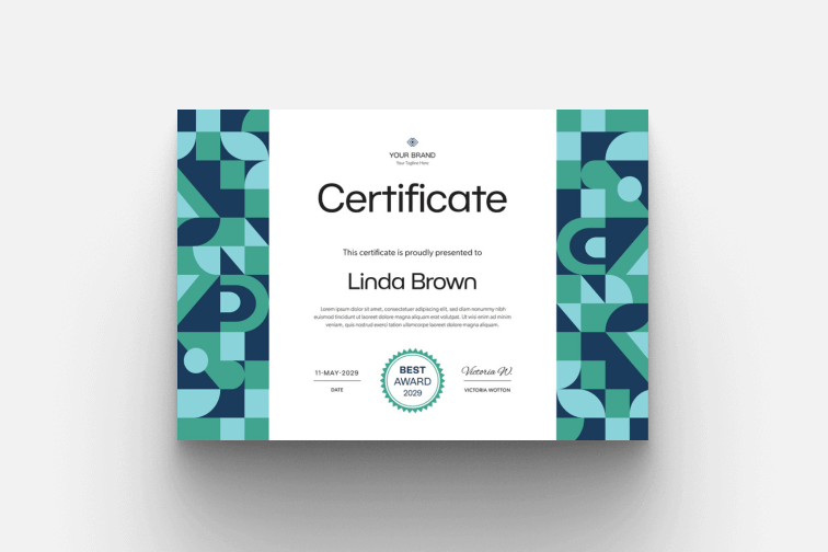 Digital certificate mockup representing completed training certification.