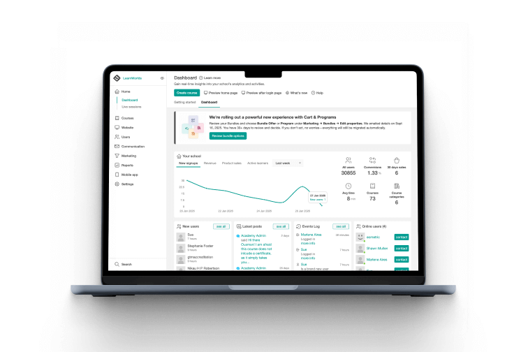 Laptop displaying a reporting dashboard with charts and analytics.