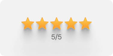 Five-star rating graphic labeled 5/5, representing high customer satisfaction.
