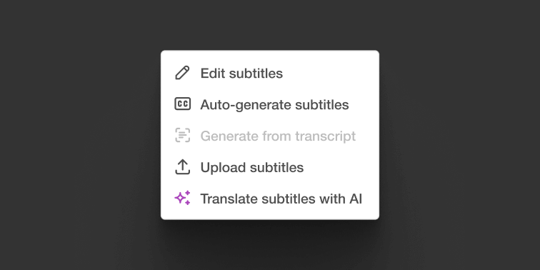 a menu list for editing / adding subtitles