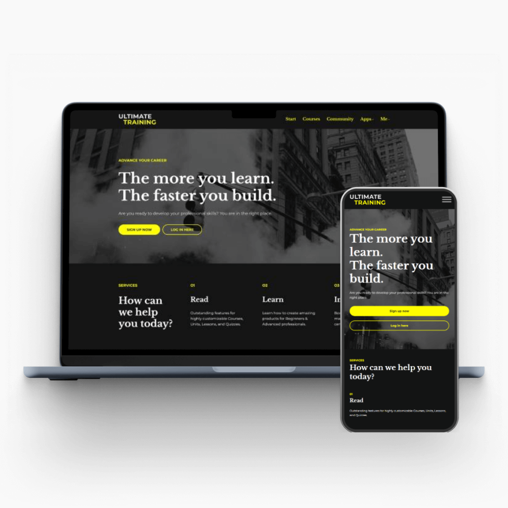 Branded online academy shown on a laptop and smartphone screen.