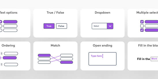 16 diverse question types including multiple choice, short answer, and media questions