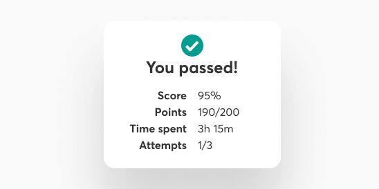 Customizable assessment summary screen showing results and feedback presentation