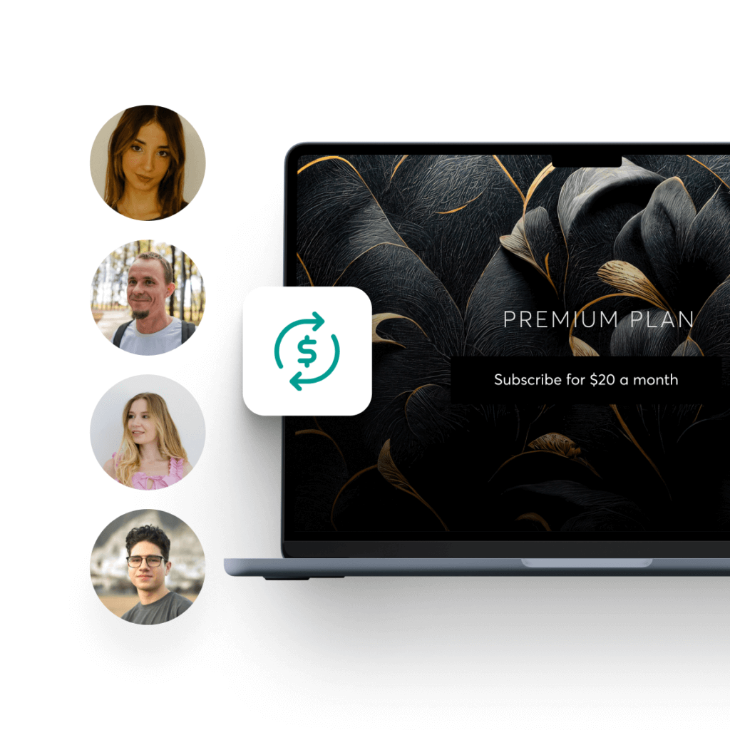 Membership site builder interface with subscription management tools