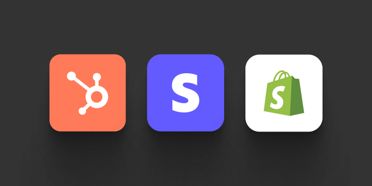 An image showing the logos of HubSpot, Stripe, Shopify on a black background.