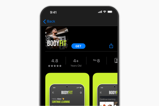An image showing half mobile screen featuring an academy inside an app store.