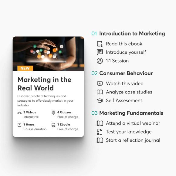 LearnWorlds course builder interface showing video lesson editor with interactive elements and customization options