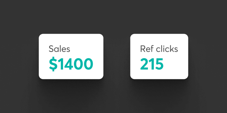 LearnWorlds built-in affiliate dashboard displaying clicks, referrals, sales, and commission tracking