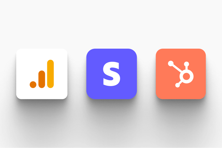 Integration panel connecting HubSpot CRM, Stripe payments, and Google Analytics