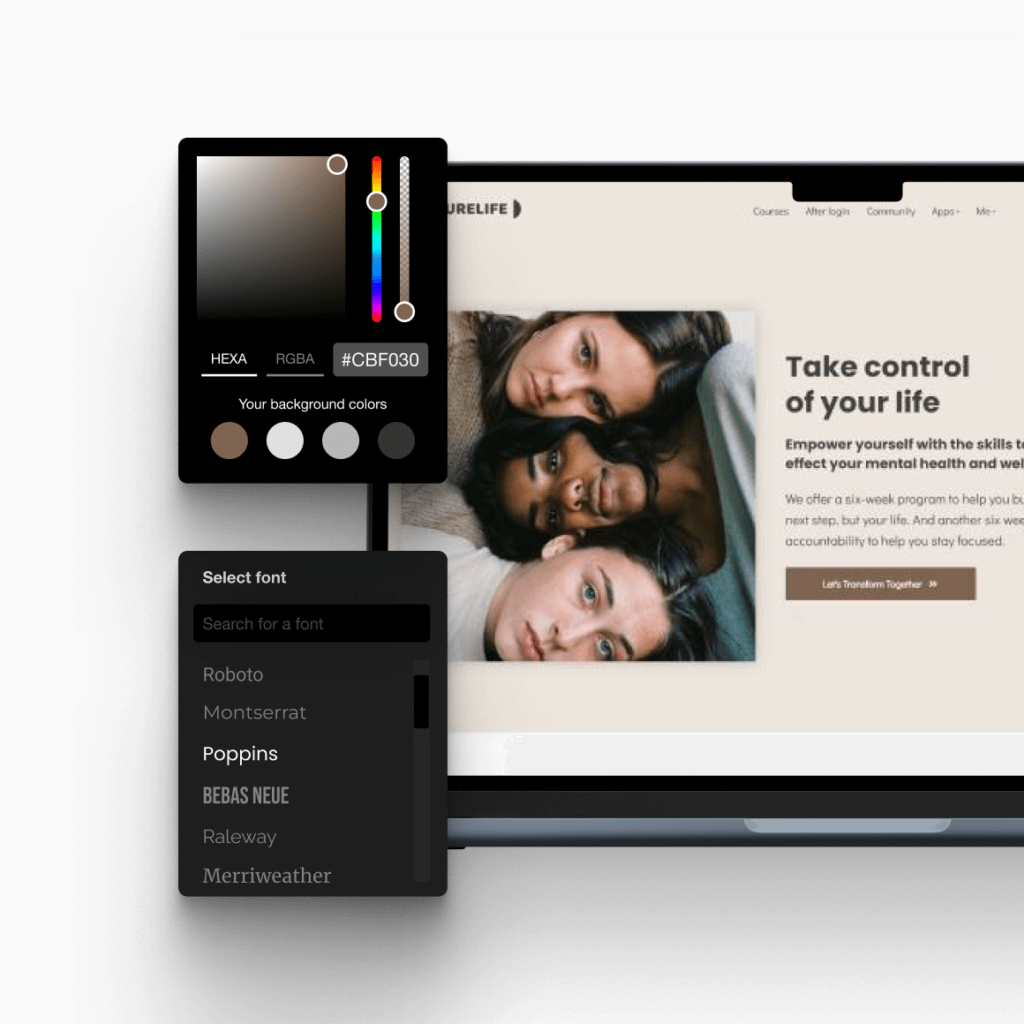 Customized course player, assessment screen, and landing page within a branded LMS