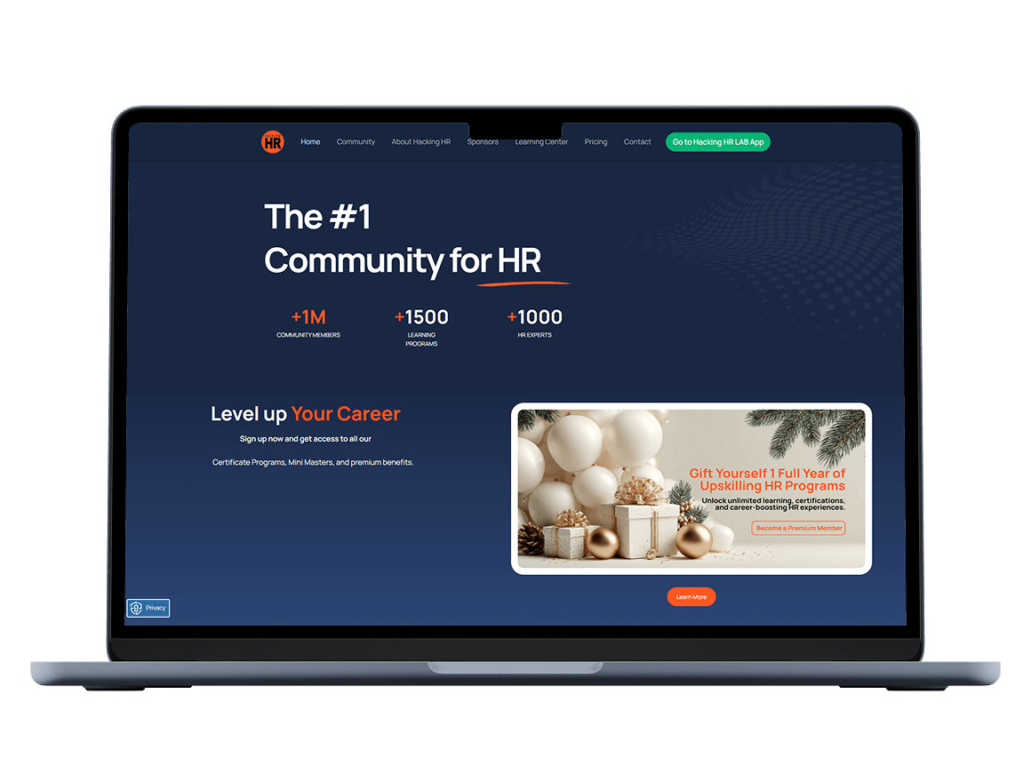 Hacking HR landing page naming it the number one community for HR