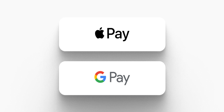 Apple Pay and Google Pay logos stacked on a white tile.