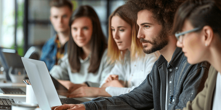 Team collaborating on course creation and content management