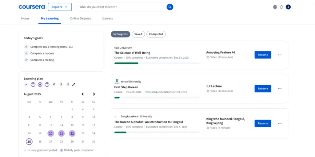 A screenshot showing the Coursera platform.
