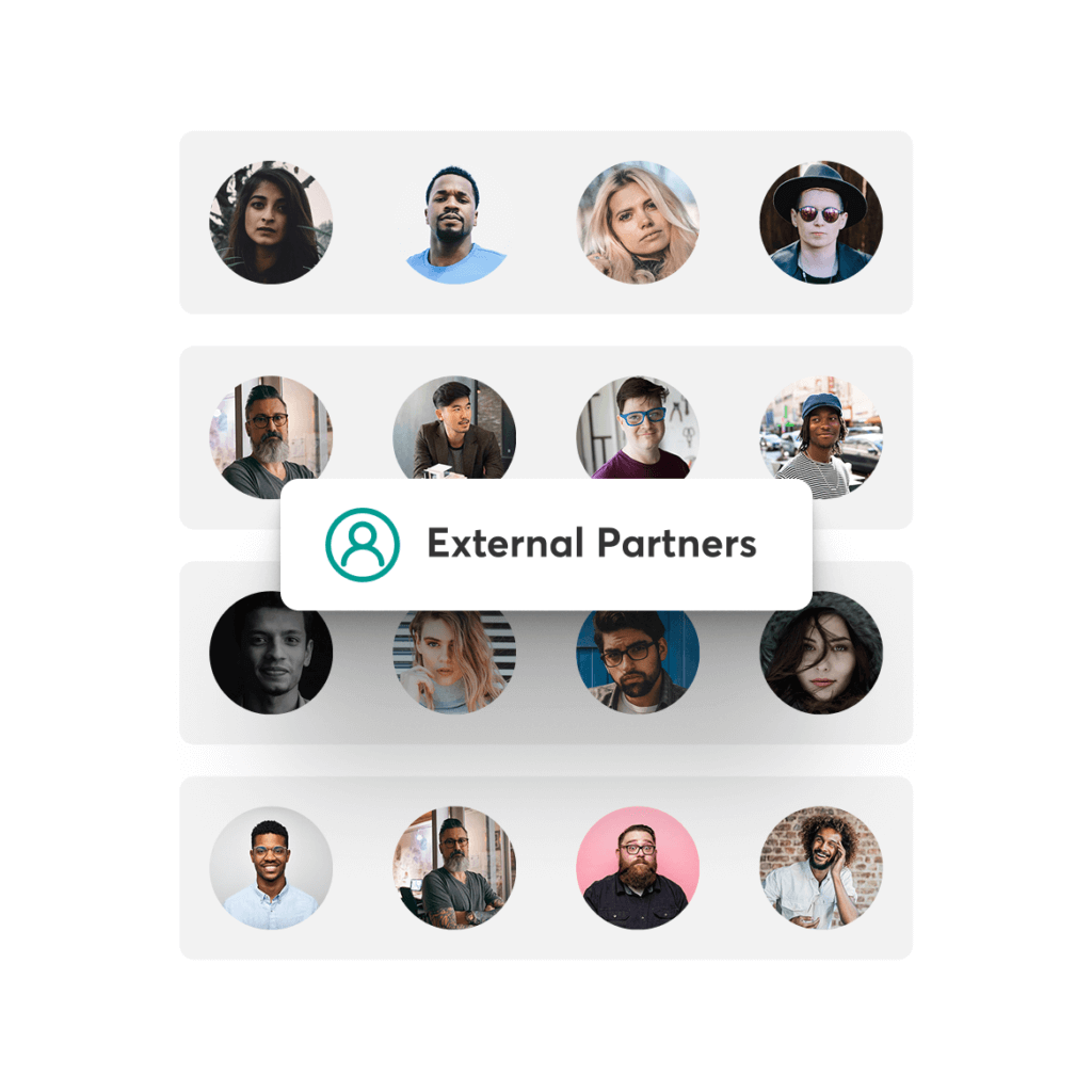 Allow external collaborators to view course progress or manage a team of users. An example showing two instructors and their learners.