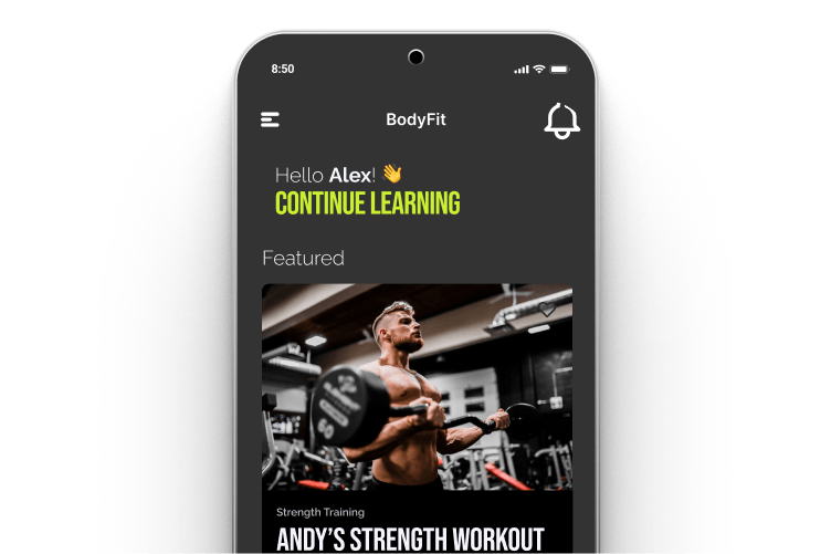 Smartphone showing a fitness training app interface.