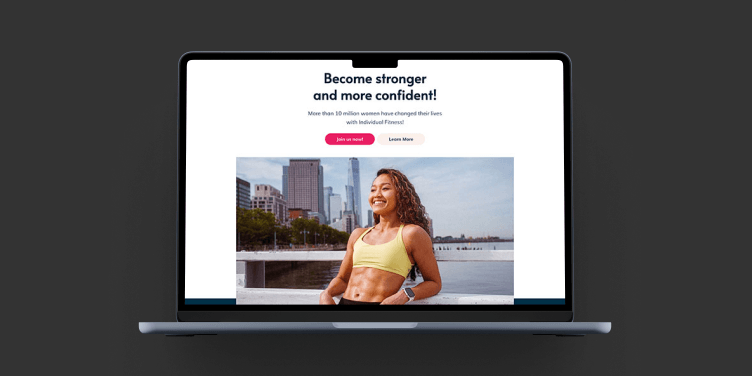 Laptop mockup showing a fitness website template.