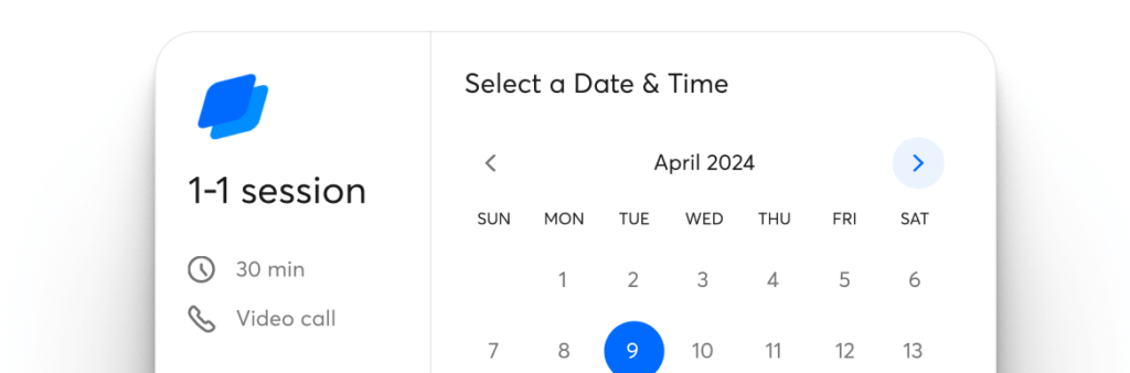 Calendly interface for booking one-to-one coaching sessions integrated with an LMS.