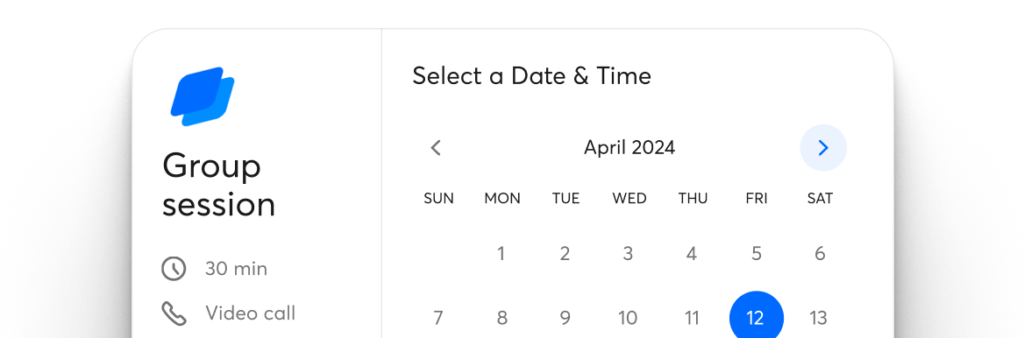 Scheduling a group training session using Calendly inside a learning platform.