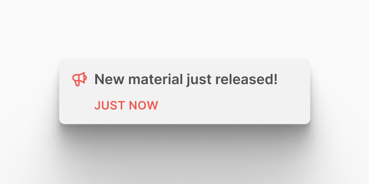 Notification banner reading ‘New material just released'.