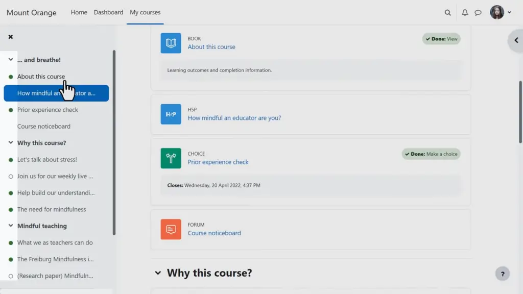 A screenshot showing Moodle's platform.