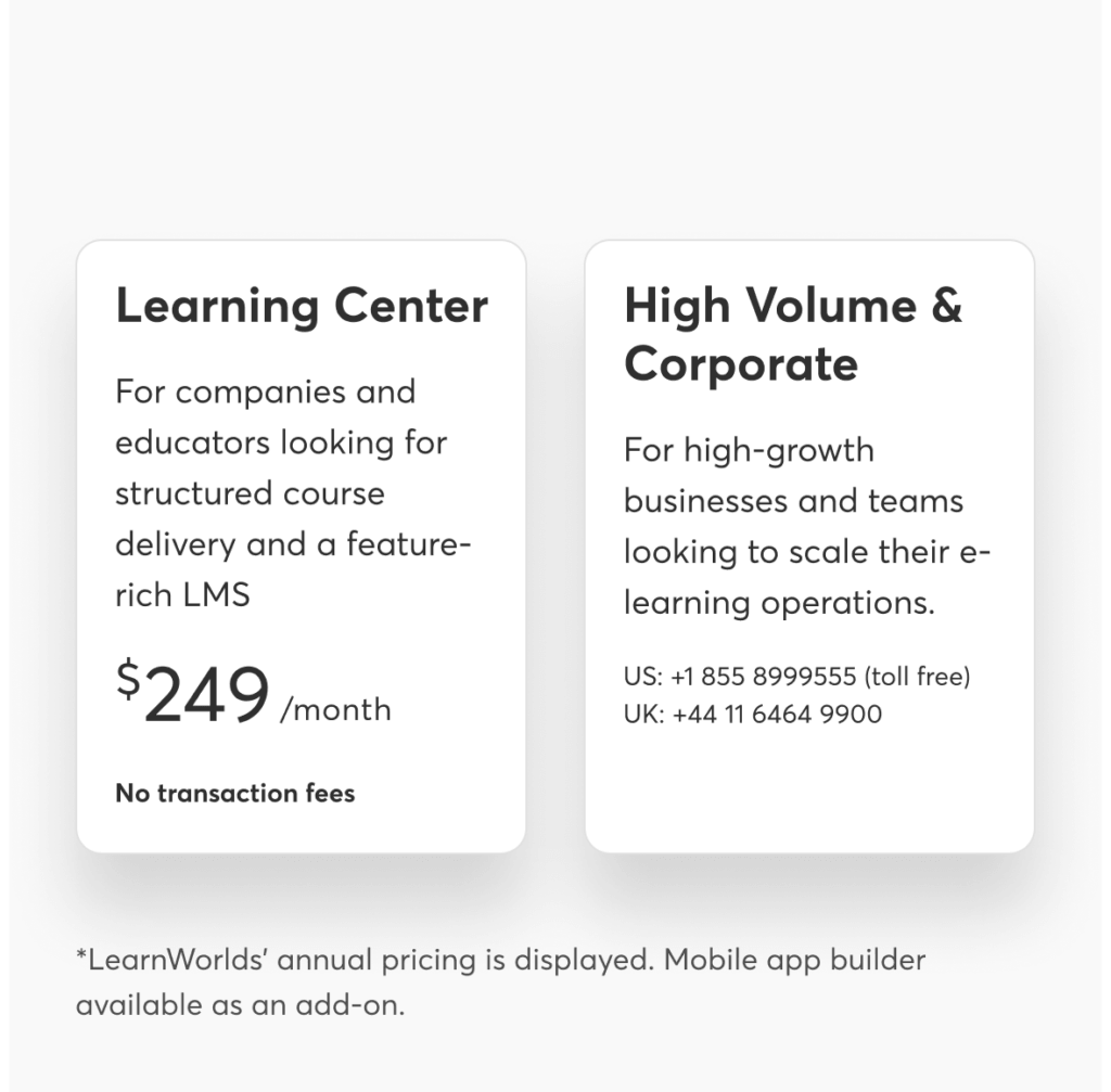LearnWorlds Plans Comparison