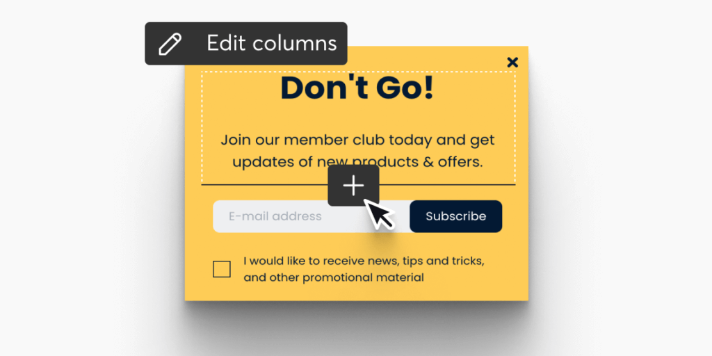 Drag-and-drop interface used to design a pop-up banner inside an LMS.