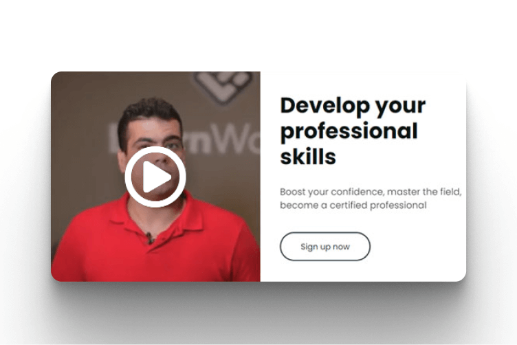 Welcome video pop-up message used to onboard learners in an online academy.