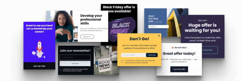 Collection of mobile-friendly pop-up banner templates for marketing campaigns.