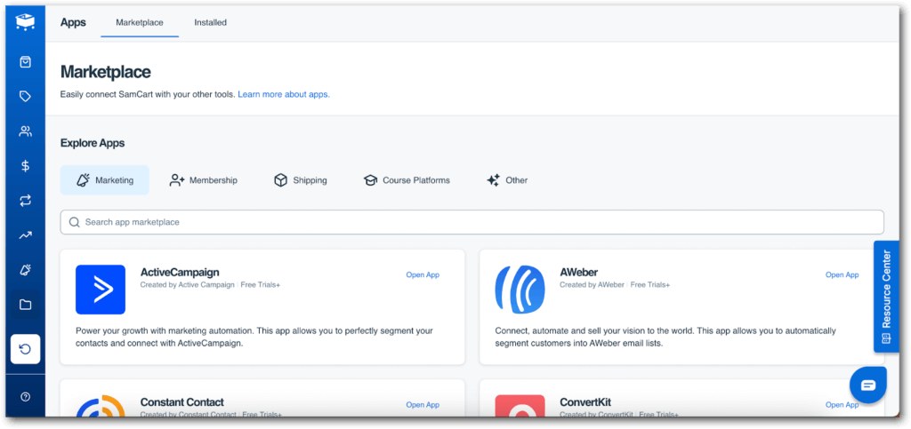 A screenshot showing SamCart's platform.