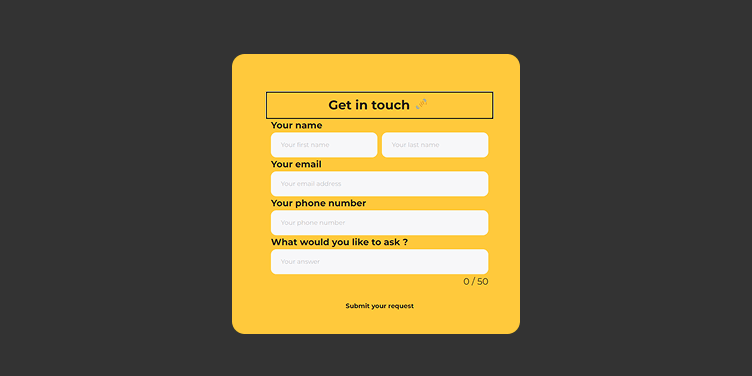 Yellow contact form mockup with input fields.