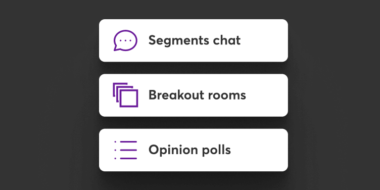 Interactive virtual classroom tools including chat, breakout rooms, and polls.