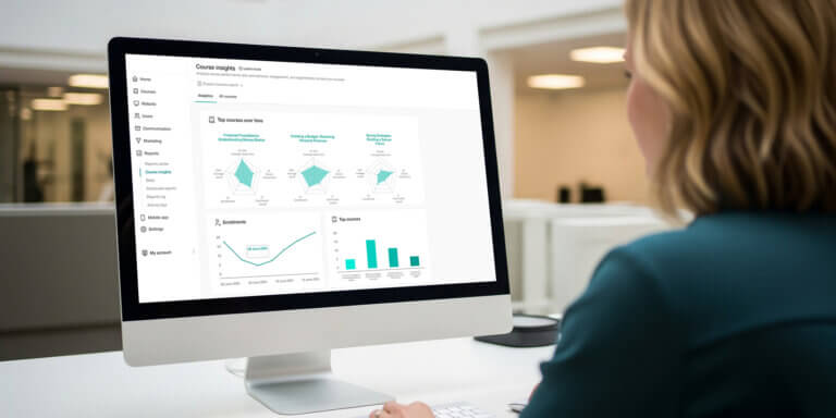 a woman looking at course statistics