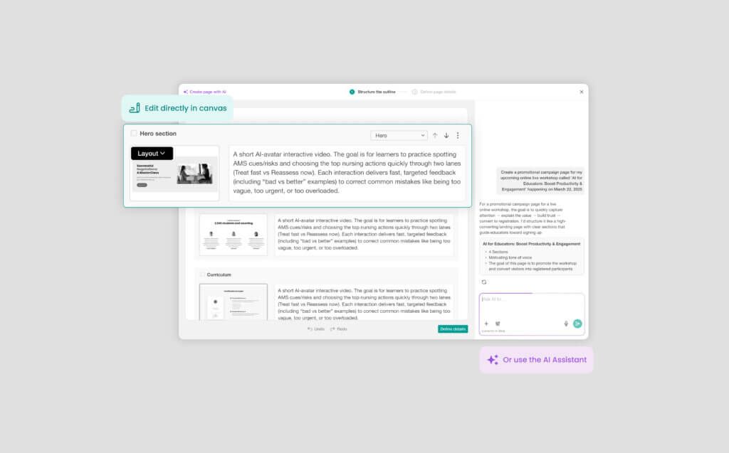A GIF showing the planning phase of content generation with the help of LearnWorlds AI.