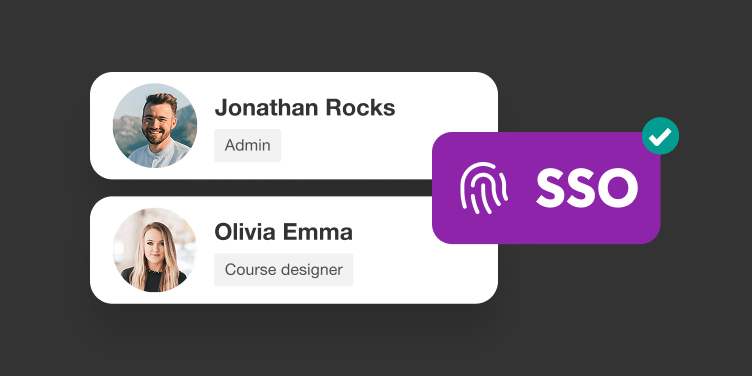User cards next to an SSO icon representing access and permissions.