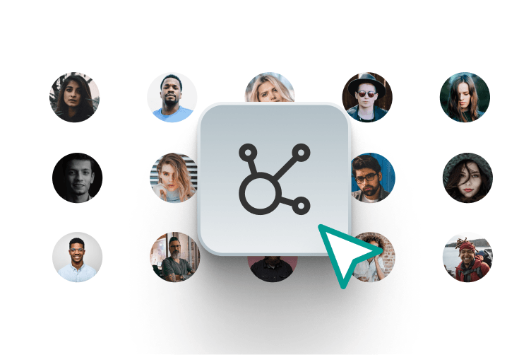 Community or network graphic with user profile avatars connected around an icon.